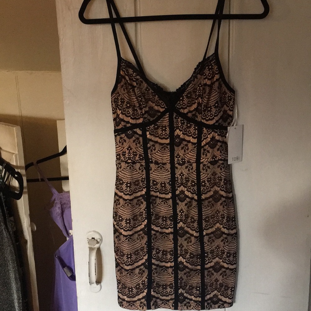 NWT TOBI Black Lace Bodycon Dress, Size S